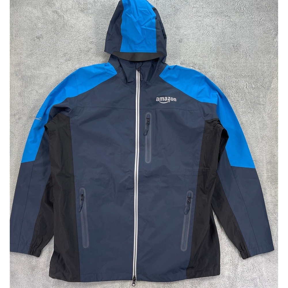 Amazon Prime Jacket Men XL Blue Driver Rain Jacket Windbreaker Hooded Luly Yang